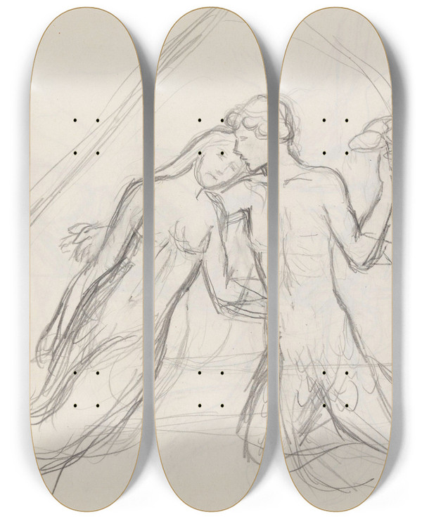 Triptych art skateboard deck of Signe Scheel Triton by Signe Scheel (1860-1942)