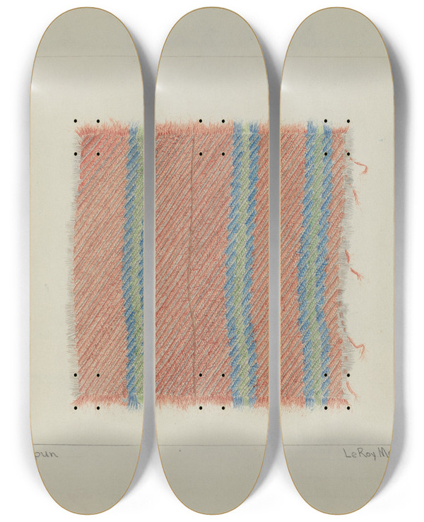 Triptych art skateboard deck of Leroy Mccarrel Homemade Cloth by Leroy Mccarrel