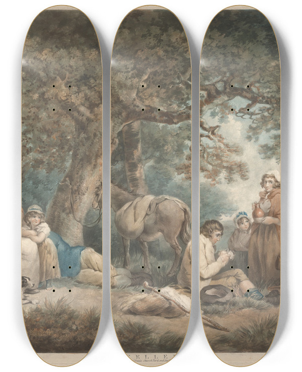 Triptych art skateboard deck of George Morland Travellers by George Morland (1763-1804)
