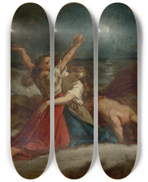 Triptych art skateboard deck of Thomas Couture Study For Stella Maris by Thomas Couture (1815-1879)