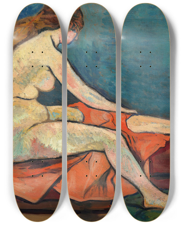 Triptych art skateboard deck of Suzanne Valadon Nu Assis De Profil by Suzanne Valadon (1865-1938)