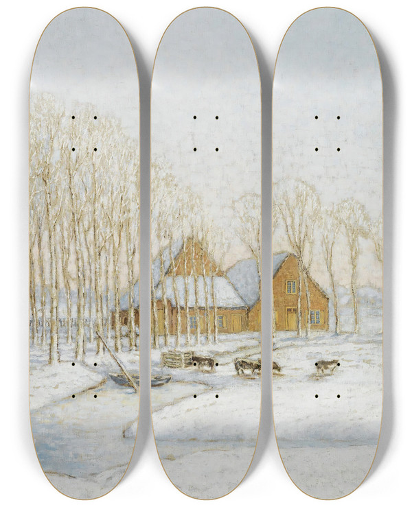 Triptych art skateboard deck of William Degouve De Nuncques Paysage Dhiver by William Degouve De Nuncques (1867-1935)