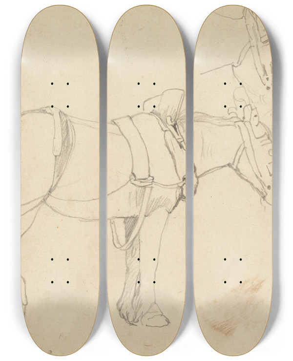 Triptych art skateboard deck of Cornelius Varley Studies Of A Carthorse by Cornelius Varley (1781-1873)