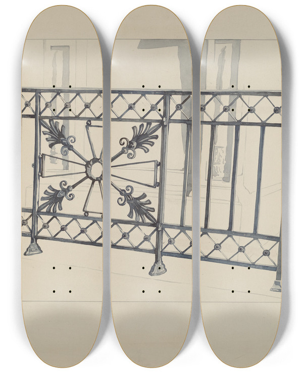 Triptych art skateboard deck of Arelia Arbo Iron Gate And Fence_4 by Arelia Arbo