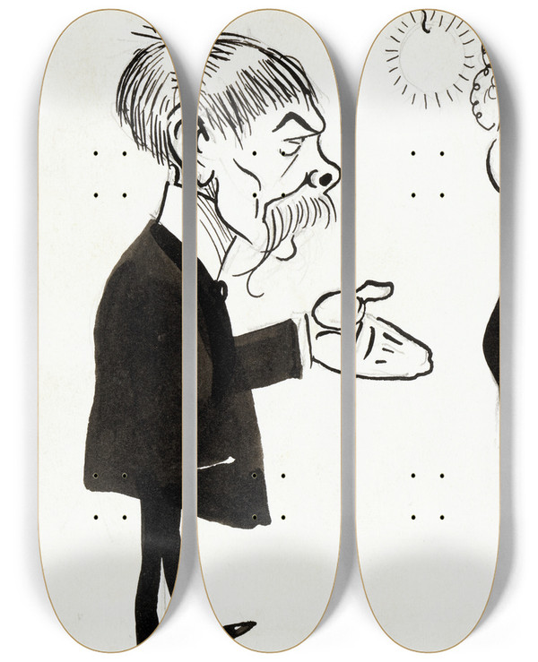 Triptych art skateboard deck of Albert Engstrm Pp Waldenstrm by Albert Engstrom (1869-1940)