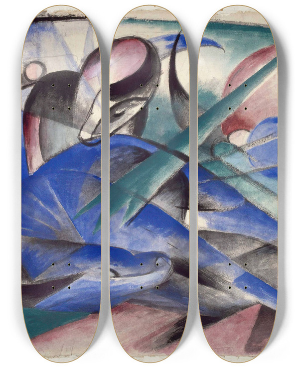 Triptych art skateboard deck of Franz Marc Dreaming Horse by Franz Marc (1880-1916)