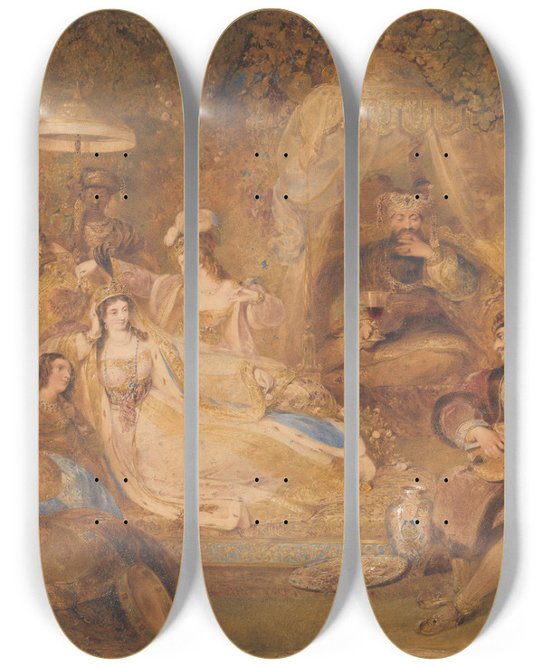 Triptych art skateboard deck of James Stephanoff Lalla Rookh by James Stephanoff