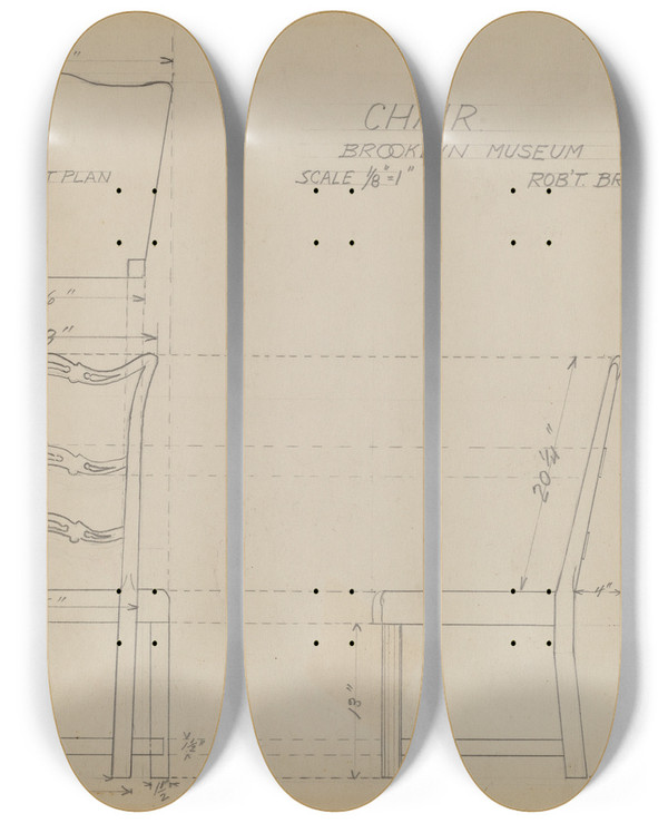 Triptych art skateboard deck of Robert Brigadier Hitchcock Chair_2 by Robert Brigadier
