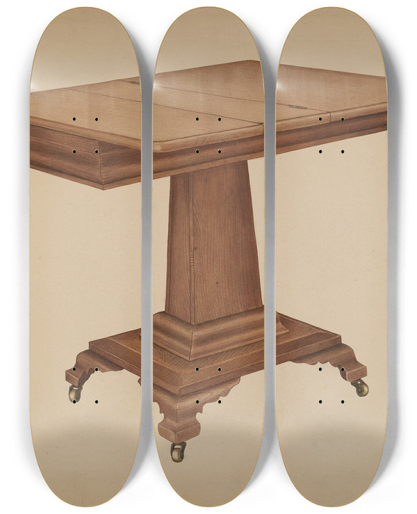 Triptych art skateboard deck of Leroy Griffith Table Pedestal by Leroy Griffith