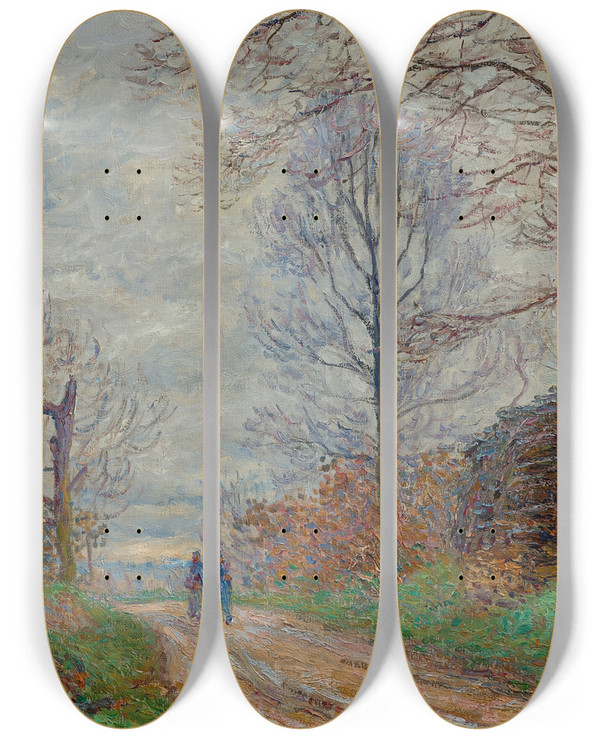 Triptych art skateboard deck of Francis Picabia Chemin Des Sablons Moret by Francis Picabia (1879-1953)