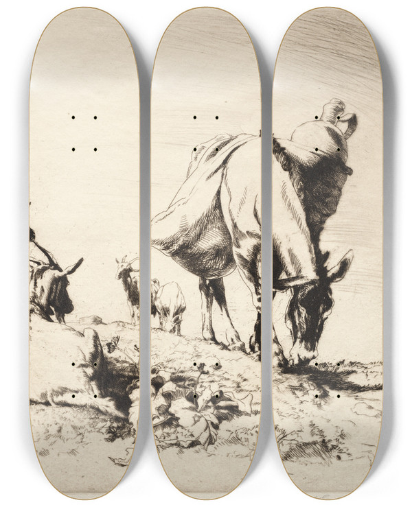 Triptych art skateboard deck of Henry Keller A Roadside In Spain by Henry Keller (1869-1949)