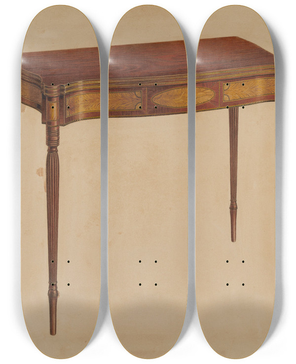 Triptych art skateboard deck of Leo Drozdoff Card Table by Leo Drozdoff