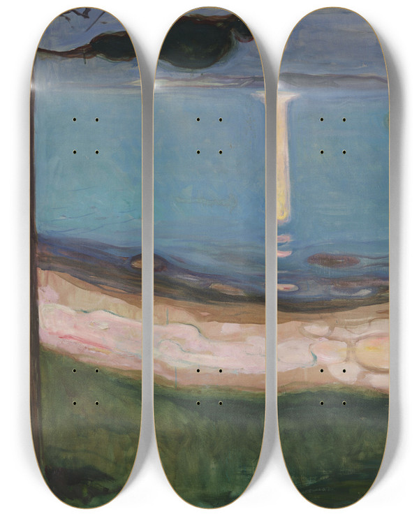 Triptych art skateboard deck of Edvard Munch Moonlight_3 by Edvard Munch (1863-1944)