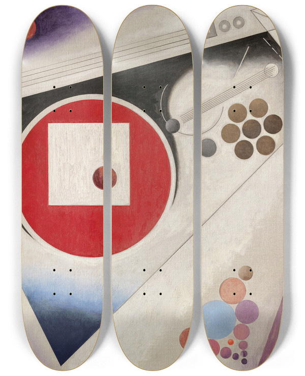 Triptych art skateboard deck of Rudolf Bauer Third Symphony In 3 Movements by Rudolf Bauer (1889-1953)