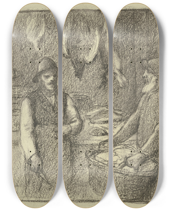 Triptych art skateboard deck of Otto Scholderer Beim Wildbrethndler by Otto Scholderer (1834-1902)