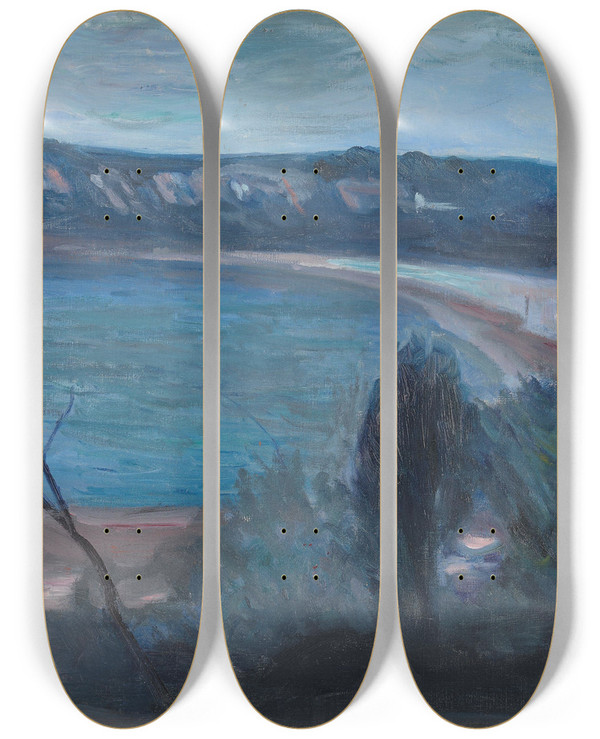 Triptych art skateboard deck of Edvard Munch Moonlight By The Mediterranean by Edvard Munch (1863-1944)