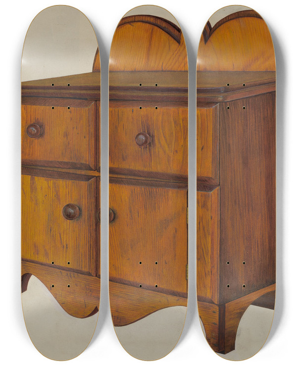 Triptych art skateboard deck of Frank Gray Miniature Chest by Frank Gray