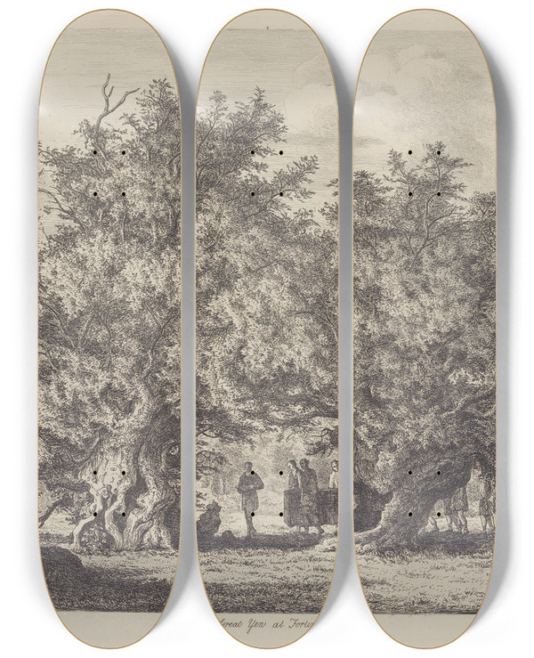 Triptych art skateboard deck of Jacob George Strutt The Fortingal Yew by Jacob George Strutt (1784-1867)