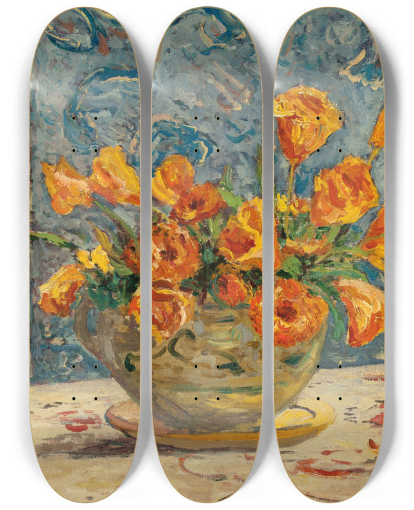 Triptych art skateboard deck of Maxime Maufra Vase De Fleurs by Maxime Maufra (1861-1918)