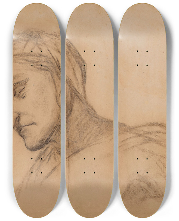 Triptych art skateboard deck of Pierre Puvis De Chavannes Dante Buste Dhomme Drap Tte Couverte De Troisquart Gauche by Pierre Puvis De Chavannes (1824-1898)