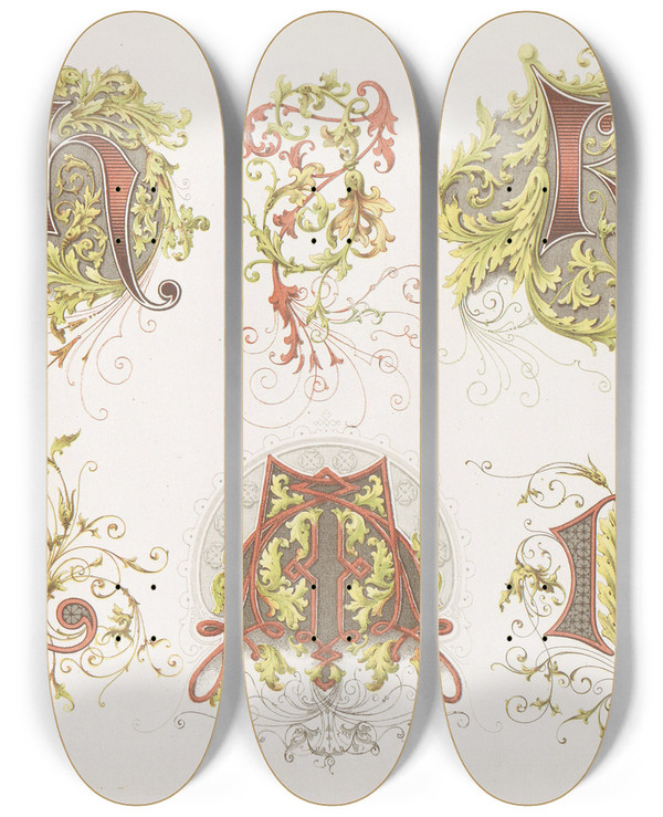 Triptych art skateboard deck of Bernhard Dondorf Dondorfs Alphabete Pl17 by Bernhard Dondorf (1833-1933)