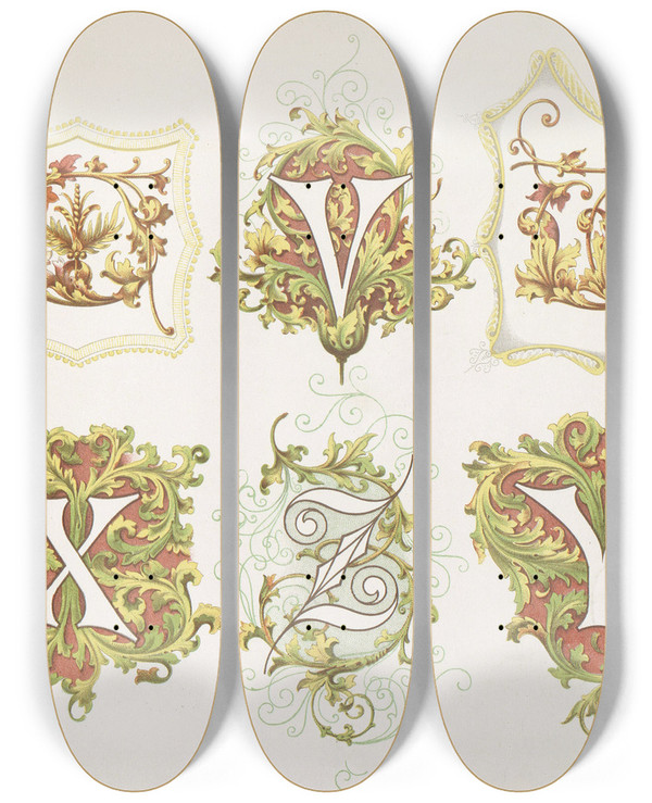 Triptych art skateboard deck of Bernhard Dondorf Dondorfs Alphabete Pl19 by Bernhard Dondorf (1833-1933)