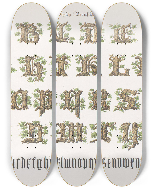 Triptych art skateboard deck of Bernhard Dondorf Dondorfs Alphabete Pl04 by Bernhard Dondorf (1833-1933)