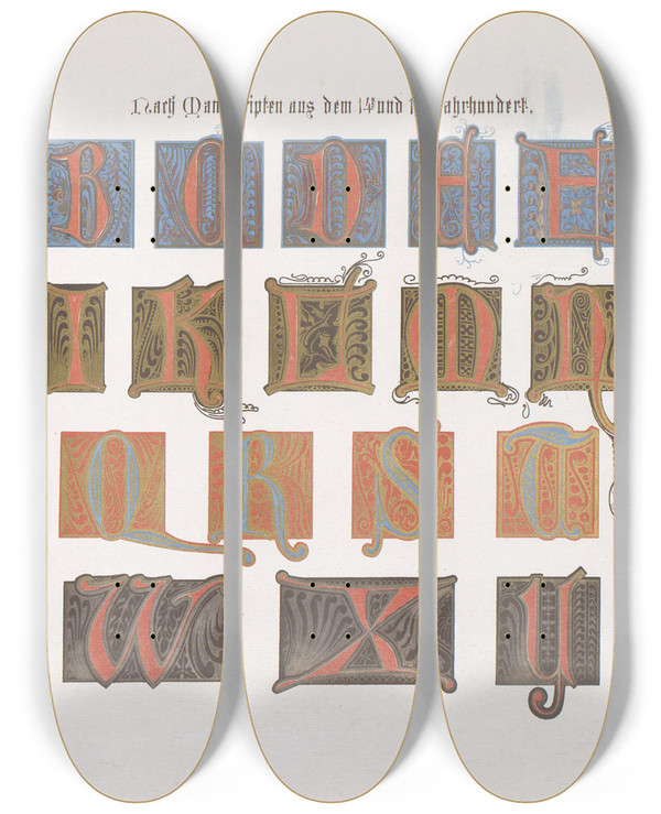 Triptych art skateboard deck of Bernhard Dondorf Dondorfs Alphabete Pl11 by Bernhard Dondorf (1833-1933)