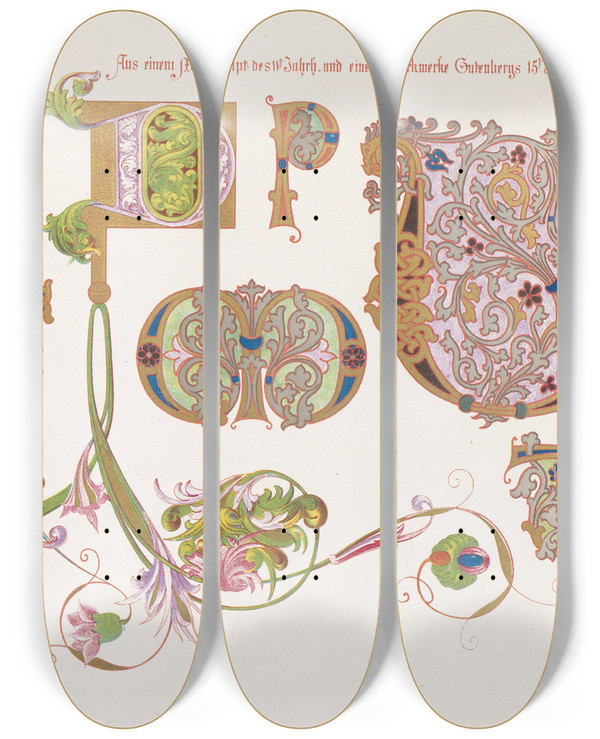 Triptych art skateboard deck of Bernhard Dondorf Dondorfs Alphabete Pl14 by Bernhard Dondorf (1833-1933)