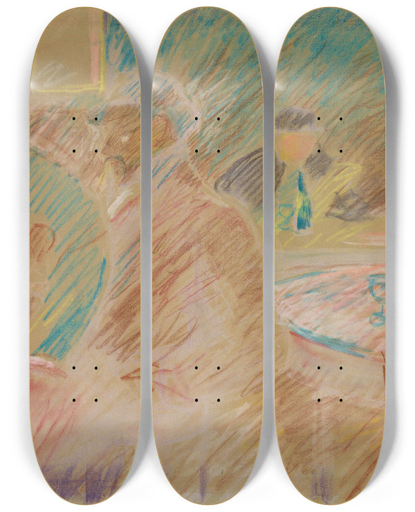Triptych art skateboard deck of Edvard Munch Restaurantscene by Edvard Munch (1863-1944)