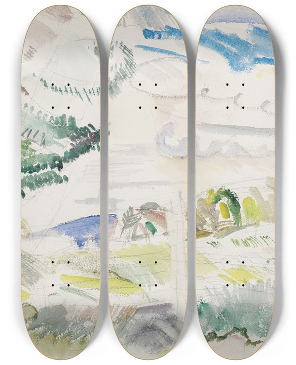 Triptych art skateboard deck of John Marin Maine Landscape by John Marin (1870-1953)