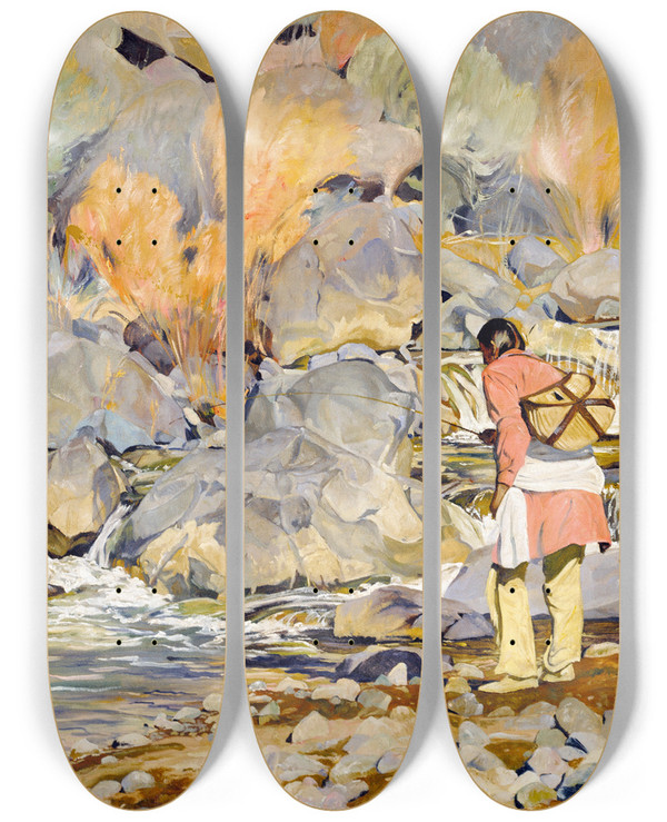 Triptych art skateboard deck of Walter Ufer After Them by Walter Ufer (1876-1936)