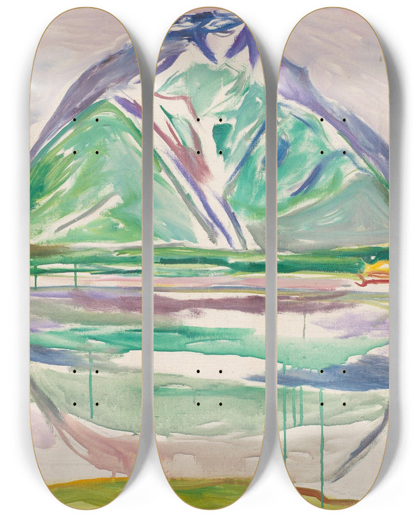 Triptych art skateboard deck of Edvard Munch Mountains by Edvard Munch (1863-1944)