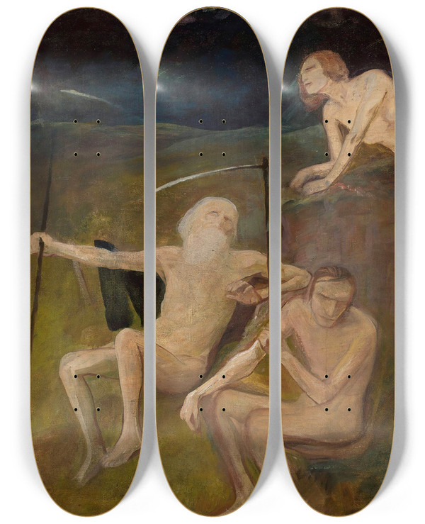Triptych art skateboard deck of Anna Berent Reapers by Anna Berent (1871-1944)