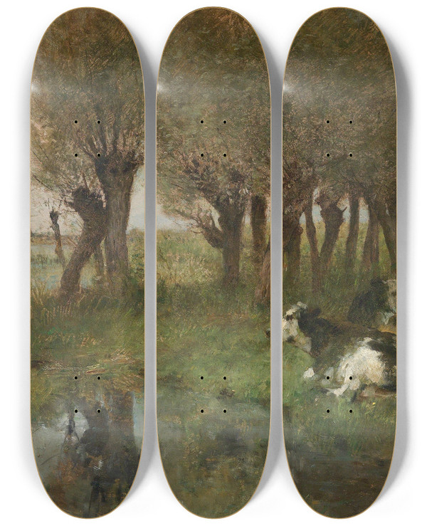 Triptych art skateboard deck of Otto Von Thoren Mittagsruhe by Otto Von Thoren (1823-1889)