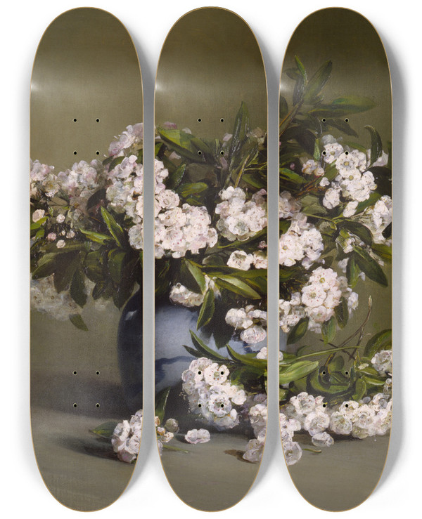 Triptych art skateboard deck of Charles Ethan Porter Mountain Laurel by Charles Ethan Porter (1847-1923)