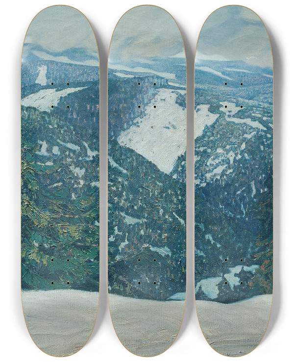 Triptych art skateboard deck of Franz Wilhelm Jger Isergebirgslandschaft by Franz Wilhelm Jager (1861-1928)
