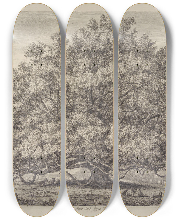 Triptych art skateboard deck of Jacob George Strutt The Moor Park Lime Tree by Jacob George Strutt (1784-1867)