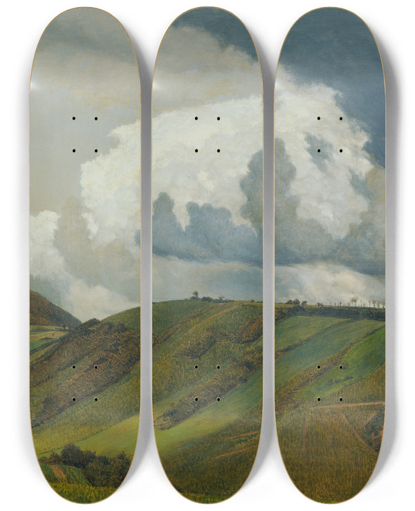 Triptych art skateboard deck of Emanuel Baschny Vor Einem Gewitter by Emanuel Baschny (1876-1932)
