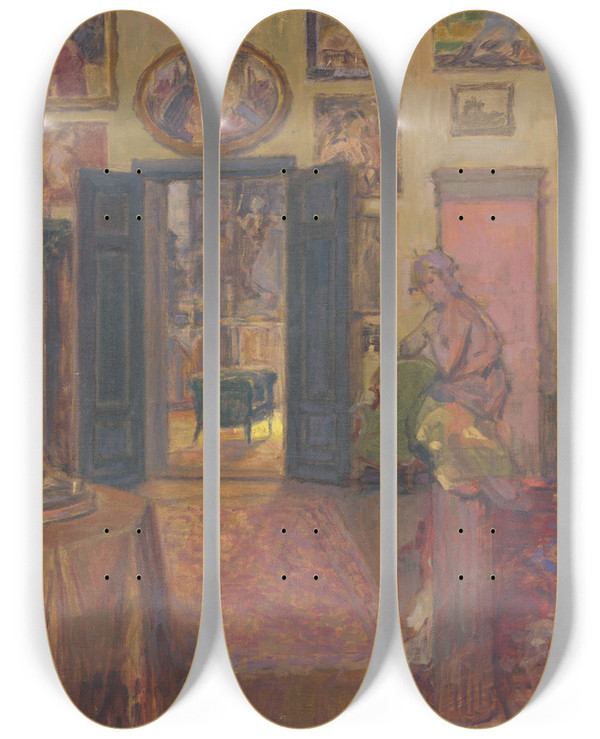 Triptych art skateboard deck of Elemr Halszhradil Atelier by Elemir Halasz Hradil (1873-1948)