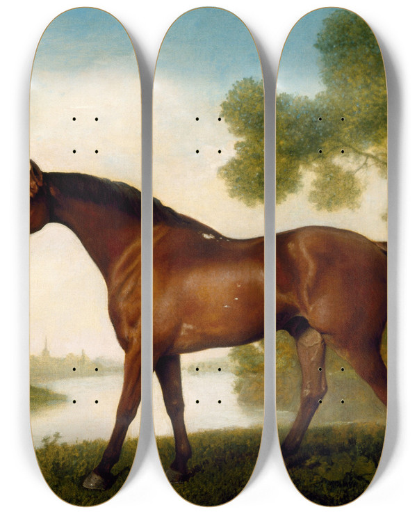 Triptych art skateboard deck of George Stubbs Truss A Hunter by George Stubbs (1724-1806)