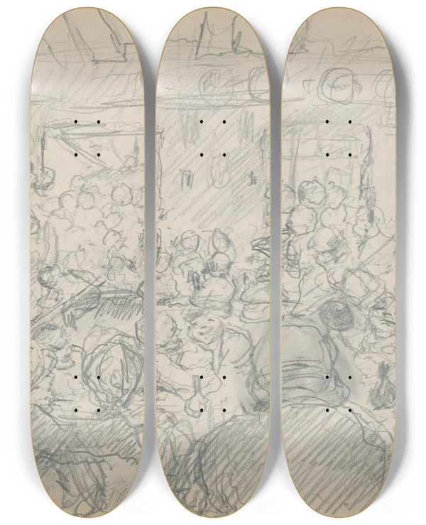 Triptych art skateboard deck of Gustv Mall Zbava by Gustav Mally (1879-1952)