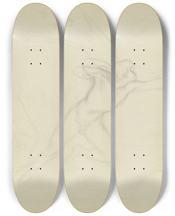 Triptych art skateboard deck of Victor Mller Amor Kniend Nach Rechts Einen Pfeil Abschieend by Victor Muller (1829-1871)