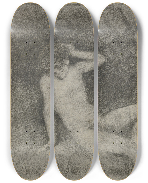 Triptych art skateboard deck of Otto Scholderer Lagernder Nackter Jngling In Einer Landschaft by Otto Scholderer (1834-1902)