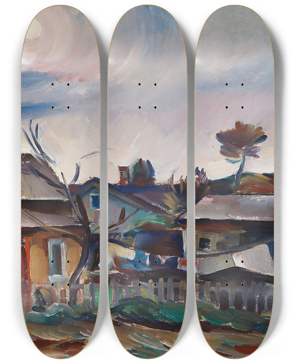 Triptych art skateboard deck of Ilmari Aalto Aihe Suursaaresta by Ilmari Aalto (1891-1934)