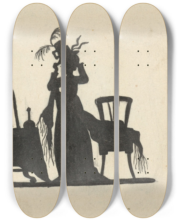 Triptych art skateboard deck of Nelly Bodenheim Silhouet Van De Vrouw Voor De Spiegel by Nelly Bodenheim (1874-1951)