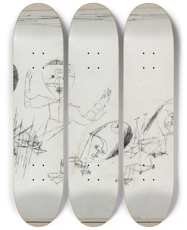 Triptych art skateboard deck of Paul Klee With The Dot by Paul Klee (1879-1940)