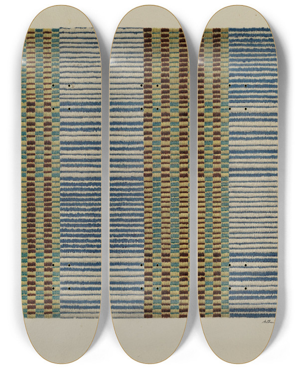 Triptych art skateboard deck of Arthur G Merkley Coverlet by Arthur G Merkley