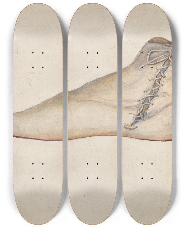 Triptych art skateboard deck of Edna C Rex Wedding Shoe by Edna C Rex (1893-1972)