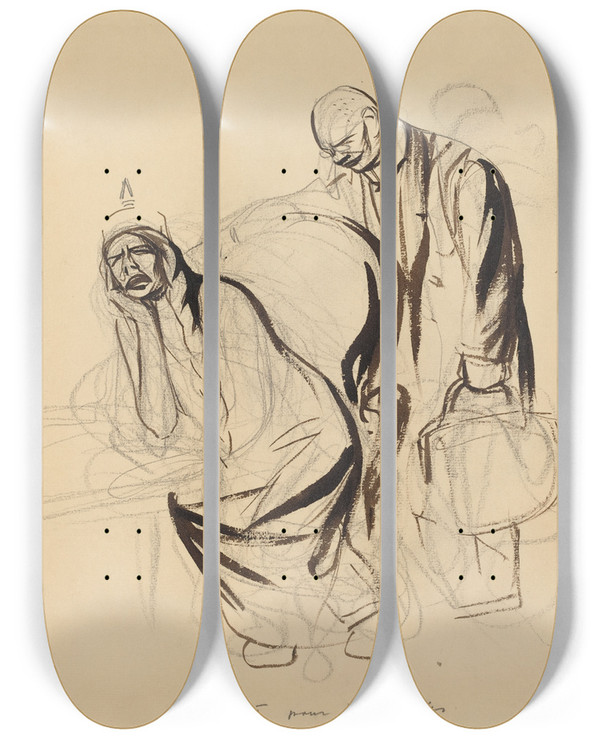 Triptych art skateboard deck of Jeanlouis Forain Le Depart Pour Versailles by Jean Louis Forain (1852-1931)